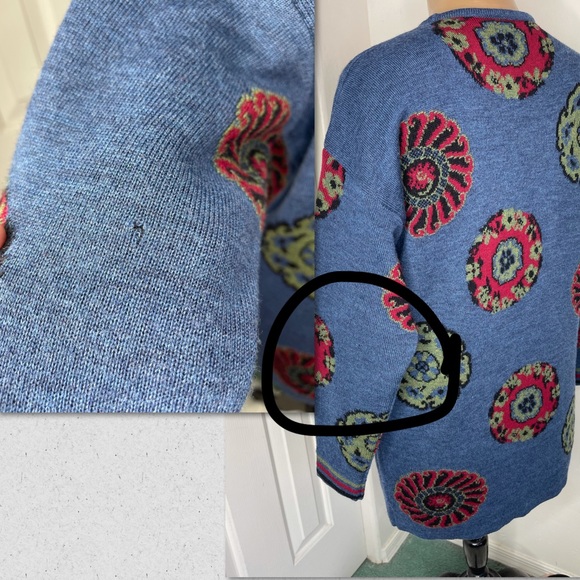 Oliver By Valentino Vintage Blue Paisley/Floral Unisex Sweater Size Large - Picture 15 of 15